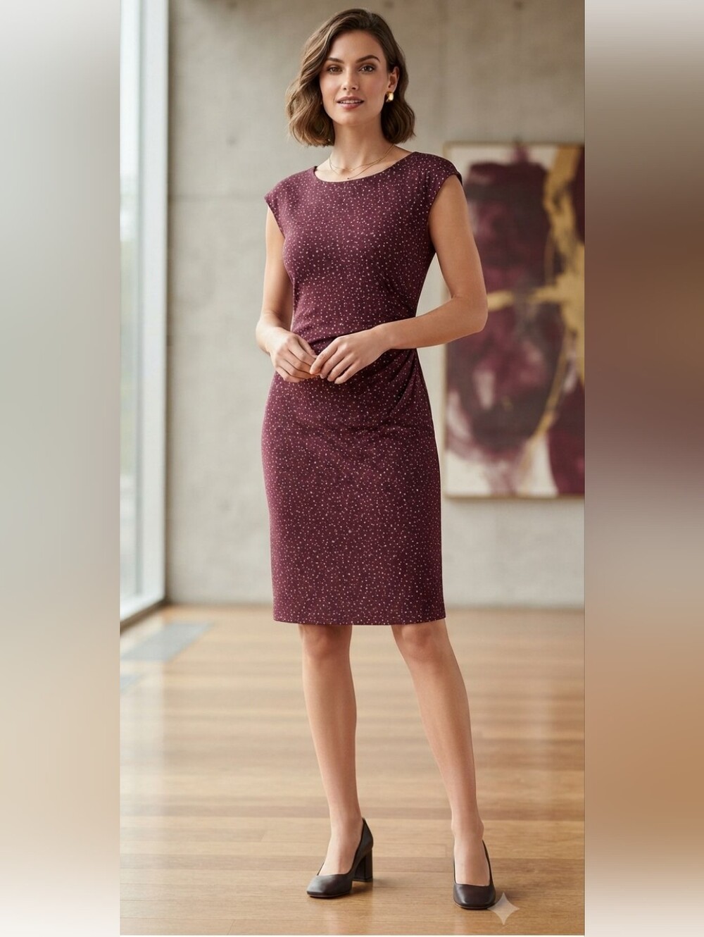 Loft Petites Maroon Sheath Dress w/Side Ruching SP
